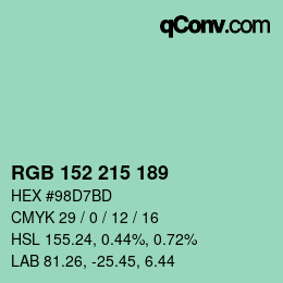 颜色代码: RGB 152 215 189 | qconv.com