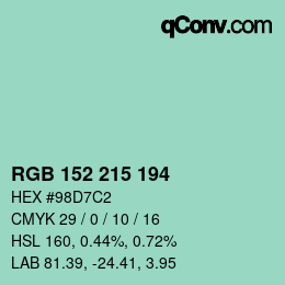 颜色代码: RGB 152 215 194 | qconv.com