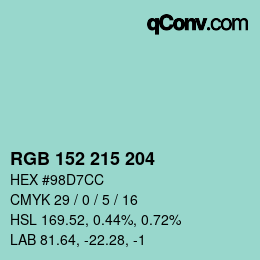 カラーコード: RGB 152 215 204 | qconv.com