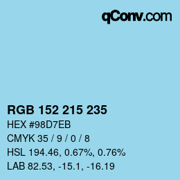 カラーコード: RGB 152 215 235 | qconv.com