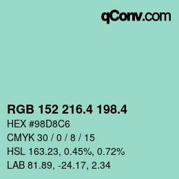カラーコード: RGB 152 216.4 198.4 | qconv.com