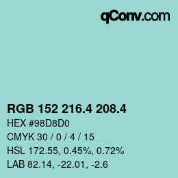カラーコード: RGB 152 216.4 208.4 | qconv.com