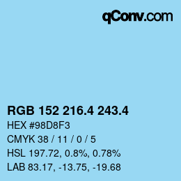 カラーコード: RGB 152 216.4 243.4 | qconv.com