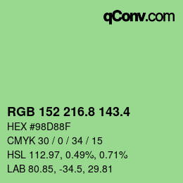 カラーコード: RGB 152 216.8 143.4 | qconv.com