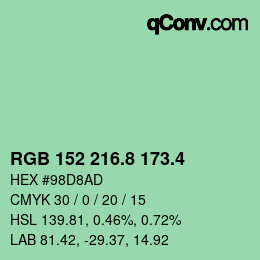 カラーコード: RGB 152 216.8 173.4 | qconv.com