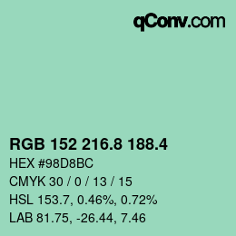 カラーコード: RGB 152 216.8 188.4 | qconv.com