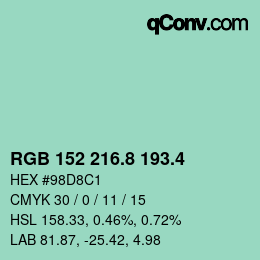 カラーコード: RGB 152 216.8 193.4 | qconv.com