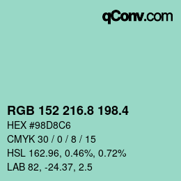 カラーコード: RGB 152 216.8 198.4 | qconv.com