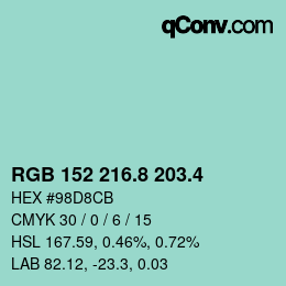 カラーコード: RGB 152 216.8 203.4 | qconv.com