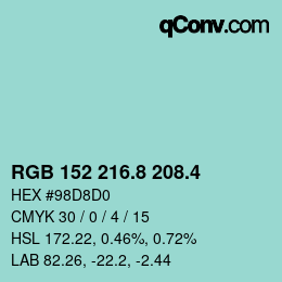 カラーコード: RGB 152 216.8 208.4 | qconv.com