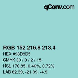 カラーコード: RGB 152 216.8 213.4 | qconv.com