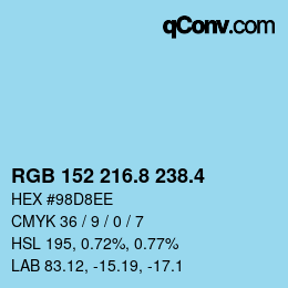 カラーコード: RGB 152 216.8 238.4 | qconv.com