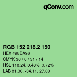 カラーコード: RGB 152 218.2 150 | qconv.com