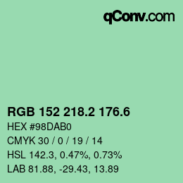 カラーコード: RGB 152 218.2 176.6 | qconv.com