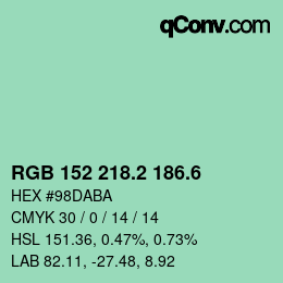 カラーコード: RGB 152 218.2 186.6 | qconv.com