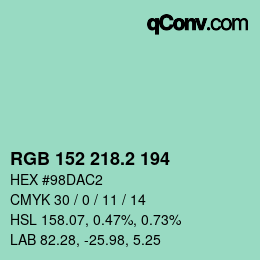 カラーコード: RGB 152 218.2 194 | qconv.com