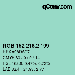 カラーコード: RGB 152 218.2 199 | qconv.com