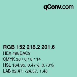 カラーコード: RGB 152 218.2 201.6 | qconv.com