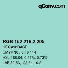 カラーコード: RGB 152 218.2 205 | qconv.com