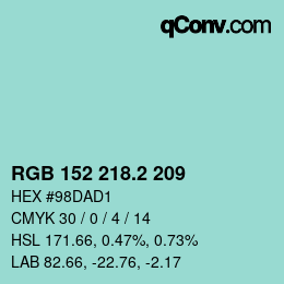 カラーコード: RGB 152 218.2 209 | qconv.com