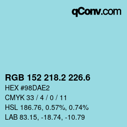 カラーコード: RGB 152 218.2 226.6 | qconv.com