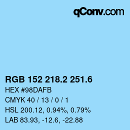カラーコード: RGB 152 218.2 251.6 | qconv.com