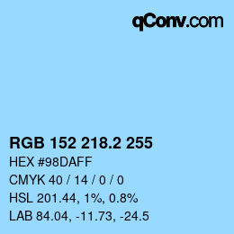 カラーコード: RGB 152 218.2 255 | qconv.com
