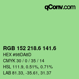 カラーコード: RGB 152 218.6 141.6 | qconv.com