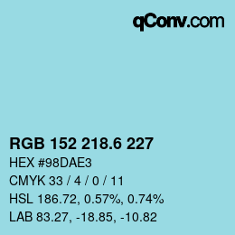 カラーコード: RGB 152 218.6 227 | qconv.com