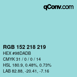 カラーコード: RGB 152 218 219 | qconv.com