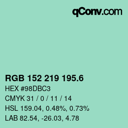 カラーコード: RGB 152 219 195.6 | qconv.com