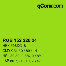 颜色代码: RGB 152 220 24 | qconv.com