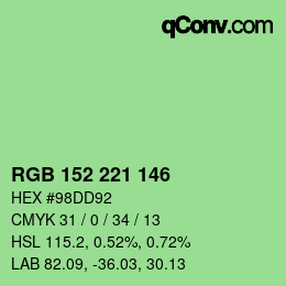 颜色代码: RGB 152 221 146 | qconv.com
