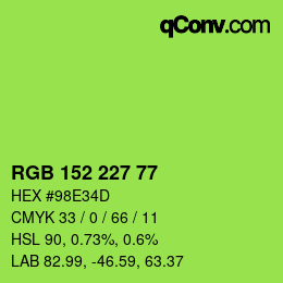 颜色代码: RGB 152 227 77 | qconv.com