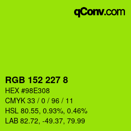 カラーコード: RGB 152 227 8 | qconv.com