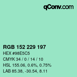 カラーコード: RGB 152 229 197 | qconv.com