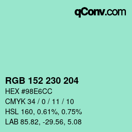 カラーコード: RGB 152 230 204 | qconv.com