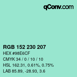 カラーコード: RGB 152 230 207 | qconv.com