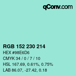 Color code: RGB 152 230 214 | qconv.com