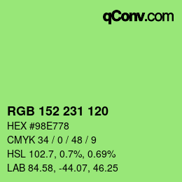 カラーコード: RGB 152 231 120 | qconv.com