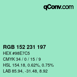 Color code: RGB 152 231 197 | qconv.com