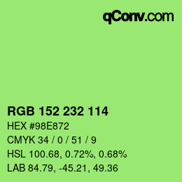 Color code: RGB 152 232 114 | qconv.com