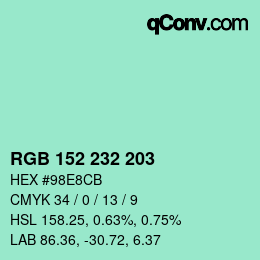 Color code: RGB 152 232 203 | qconv.com