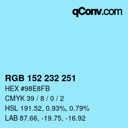 颜色代码: RGB 152 232 251 | qconv.com