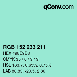 Color code: RGB 152 233 211 | qconv.com
