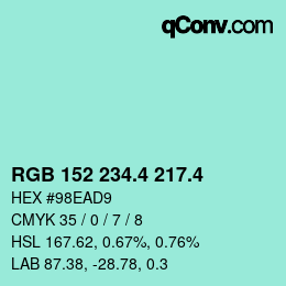 カラーコード: RGB 152 234.4 217.4 | qconv.com