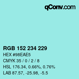 Color code: RGB 152 234 229 | qconv.com