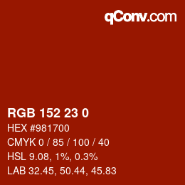 Color code: RGB 152 23 0 | qconv.com