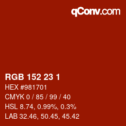 颜色代码: RGB 152 23 1 | qconv.com