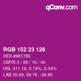 颜色代码: RGB 152 23 128 | qconv.com